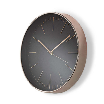 Ronde wandklok | Diameter 30 cm | Zwart & roze-goud