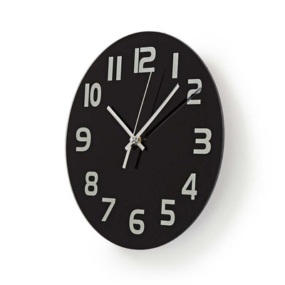 Ronde wandklok | Diameter 30 cm | Eenvoudig te lezen cijfers | Zwart