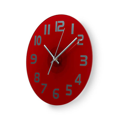 Ronde wandklok | Diameter 30 cm | Eenvoudig te lezen cijfers | Helder-rood